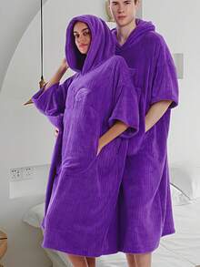 1pc Wearable Hooded Soft Shower Wrap, Cute Apple Shape Adjustable Bathrobe With Pockets, Suitable For Men And Women, Home And Travel - Multicolor - View 7