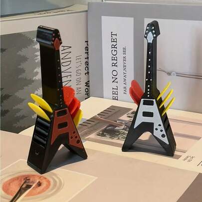 Hộp đựng miếng gảy đàn hình guitar, hộp đựng dụng cụ gảy đàn bền chắc, kẹp trưng bày miếng gảy đàn, phụ kiện âm nhạc dành cho miếng gảy đàn guitar, món quà hoàn hảo cho những người đam mê guitar và nhạc sĩ.