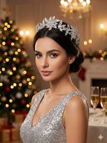 1 chiếc vương miện công chúa pha lê bạc sang trọng, phụ kiện cài tóc hình hoa băng giá, thích hợp cho các cuộc thi sắc đẹp, sự kiện trang trọng và dạ hội, phụ kiện tóc cưới. - Bạc - Xem 3