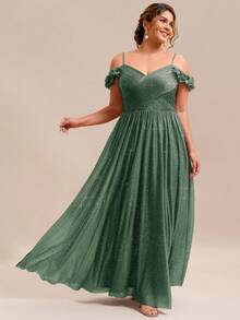 EVERPRETTY Elegantes Brautjungfernkleid mit Blumenmuster und Off-Shoulder Ausschnitt in Waldgrün, geeignet für formelle Hochzeitspartys, Frühlings-/Sommerhochzeitsgast Urlaubskleid - Grün - Übersicht 5