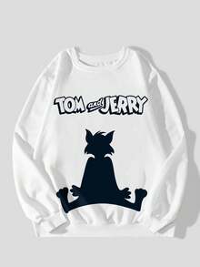 男士休闲黑色Shadow Tom字母印花圆领长袖卫衣，春秋季 - 白色 - 查看 1