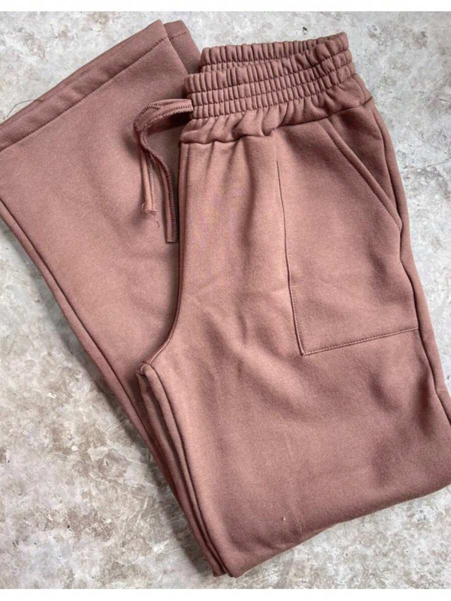 Women's Fleece Sweatpants, Thick Sweatshirt Material - Rust Brown - View 1