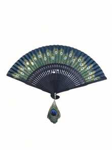 1 Piece Peacock-Shaped Folding Fan / Suitable For Various Wedding Gifts - Dark Green - View 8
