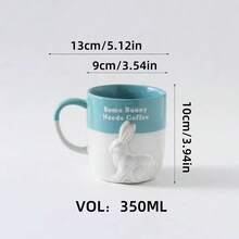 1 pieza Taza de cerámica con relieve de conejo lindo de 350ml (11.84oz), taza de leche con tema animal, adecuada para restaurante, hogar, fiesta, regalo de Año Nuevo, Navidad, Pascua - Multicolor - Ver 2