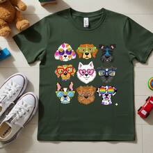 Camiseta Infantil Estilo Estampa Cachorros Fofos Menina Confortável - Verde Militar - Visão 5