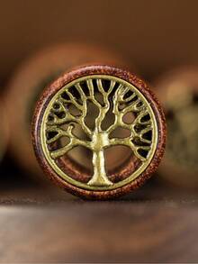 1对时尚复古波西米亚风耳扩，天然木质镂空镶嵌生命之树耳塞，男女通用穿刺饰品，适合日常、派对、节日佩戴 - 生命樹 - 查看 9