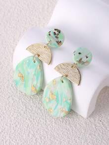 1 Pair Handmade Mint Green Irregular Foil Effect Teardrop Shaped Geometric Earrings, Fashionable & Versatile For Vacation And Daily Wear - Mint Green - View 3
