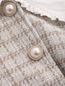 DAZY 女士撞色领泡泡袖衬衫、长袖上衣、秋装格子 - 杏色 - 查看 6