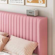 SHA CERLIN Full/Queen Size Velvet Bed Frame With Vertical Channel Tufted Wingback Headboard, Upholstered Platform Bed With Wood Slats, No Box Spring Needed, Easy Assembly, Pink - Pink - View 3
