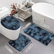 3pcs Bathroom Shaggy Carpet, Toilet Mat & Rug Set, Non-Slip Absorbent Bathroom Mats - Tie-dye Blue - View 2
