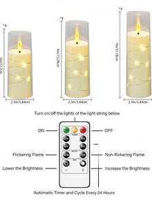 1/3 件装 LED 无焰闪光蜡烛，尺寸可选 2.2 英寸 x 5 英寸、6 英寸、7 英寸、8 英寸，灯芯为白色透明塑料圆柱形逼真灯芯，内置电池，LED 电池供电。 - 遙控蠟燭 - 查看 2