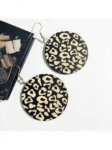 1 Pair Women's Exaggerated Large Size Fashionable Leopard Print Wooden Pendant Earrings - Multicolor-5 - View 7