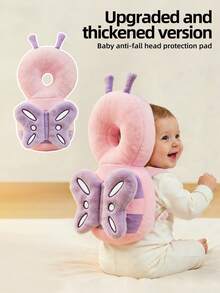升级版婴儿防摔枕，加厚加宽幼儿防护垫，婴儿头部保护枕，适合爬行和学步宝宝，可调节头部保护垫，透气头部保护垫，防摔枕，婴幼儿学步用品，升级加厚卡通蝴蝶图案防摔头垫 - 粉紅色蝴蝶 - 查看 6
