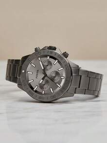 Đồng hồ nam Fossil mặt số xám tia nắng, đồng hồ đa chức năng, mặt kính khoáng tráng gương, dây đeo thép không gỉ màu khói, chức năng bấm giờ hiển thị ngày, đồng hồ đeo tay công sở, máy quartz, chống nước 5ATM, món quà hoàn hảo BQ2491 - màu đen - Xem 5