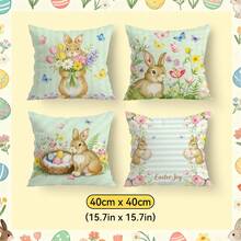 4pcs Easter Theme Spring Striped Floral Butterfly Rabbit Illustration Cushion Cover, Single-Sided Printed Pillow Case, Suitable For Living Room Bedroom Home Decor, All Season - Pillow Insert Not Included - Multicolor 06 - View 12