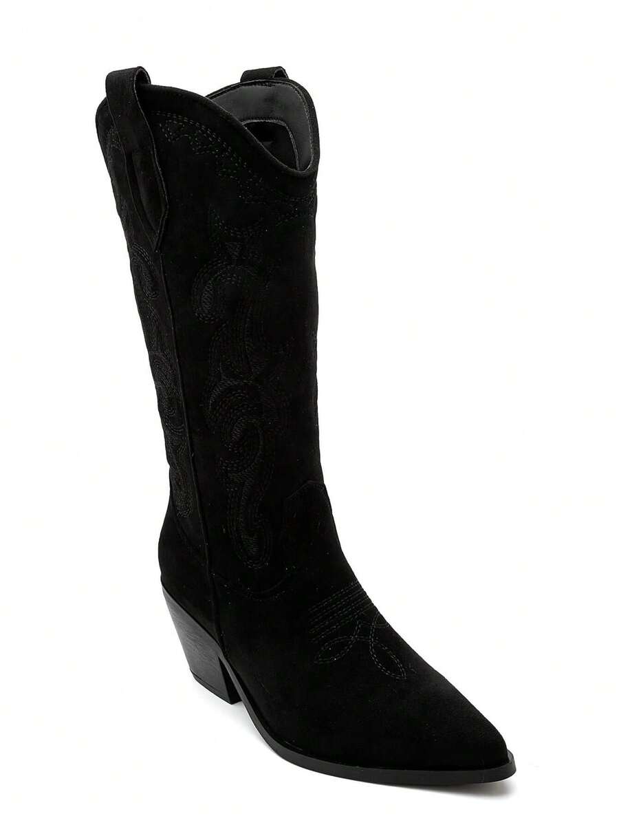 Bottes Western In Suède And Broderies Arabesques - Black - View 1