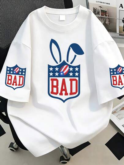 เสื้อยืดคอกลมสำหรับผู้หญิงไซส์ใหญ่ 2026 Superbowl Bad Game Day Bunny Puerto Rico Fan เหมาะสำหรับวันหยุดฤดูร้อน, วันวาเลนไทน์, ของขวัญวันแม่ ลำลอง