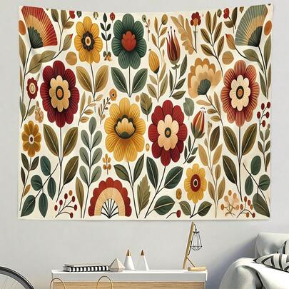 1 件超大迷彩花卉挂毯，100% 涤纶，易于悬挂的多用途墙面装饰，通用尺寸，无需用电，适用于家庭、派对、直播等场合。