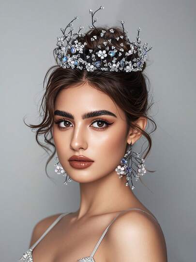 1 Set Diadema y Aretes con Cristales, Accesorios de Decoración de Boda Nupcial con diamante de imitación Brillantes, Adecuado para Celebraciones, Citas, Fiestas, Regalos, Fotografía, Uso Casual