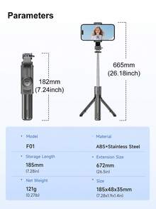 AXNEN 672毫米/26.18英寸自拍杆，可折叠，手机三脚架，伸缩支架，可折叠单脚架，适用于智能手机，平衡稳定，适合直播拍摄，带遥控器，适用于拍照、旅行、户外活动、直播三脚架 - 彩色 - 查看 12
