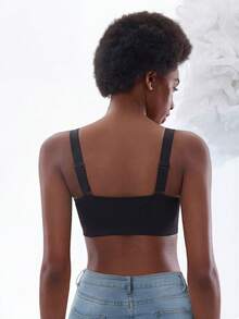 Women's Black Lace Underwire Push Up Bra - Front Zipper & Slimming Design& Easy On/Off - Black - View 8