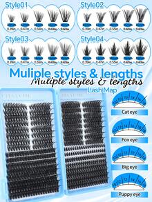 544/608PCS Cluster-Style False Eyelashes, Individual Eyelash Extensions, 10-18mm DIY Eyelash Clusters, Waterproof False Eyelashes, Extremely Dense, Includes Eyelash Glue, Tweezers, 3D Eyelashes, Russian Thick Eyelashes. Suitable For Dramatic, Everyday Makeup, Role-Playing, Complete Looks, And Daily Wear. - Multicolor - View 5