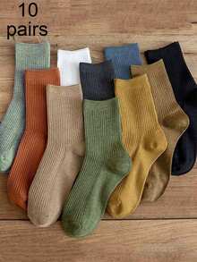 10双装（随机款式）女士条纹糖果色中筒袜 - 彩色 - 查看 4