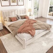 Upholstered Bed 180*200cm With Slatted Base And Headboard, Stylish Fan-Shaped Headboard, Cylindrical Support Legs, Velvet, Beige - Beige + Velvet + 180cm*200cm - View 1