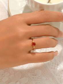 925纯银立方氧化锆戒指，百搭日常佩戴，可叠戴，浪漫情人节礼物 - 金黃色 - 查看 4