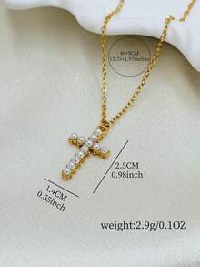 Rhinestone Cross Pendant Necklace - Yellow Gold - View 7