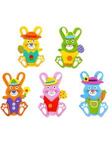 5pcs Easter Bunny Sticker Decorations, DIY Creative Rabbits, Self-Adhesive Rabbit Decorations, Cute 3D Oversized Rabbit Sticker Hanging Ornaments, Easter Bunny Sticker Party Decor Handmade - Multicolor - View 6