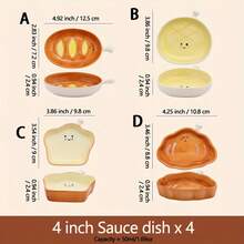 1/4pcs 4-Inch Cute Bread Shaped Sauce Dish, Salad/Ketchup/Condiment Plate, Mini Bowl, Suitable For Breakfast Lunch Dinner/Home Kitchen/Home Decor - Multicolor - View 7