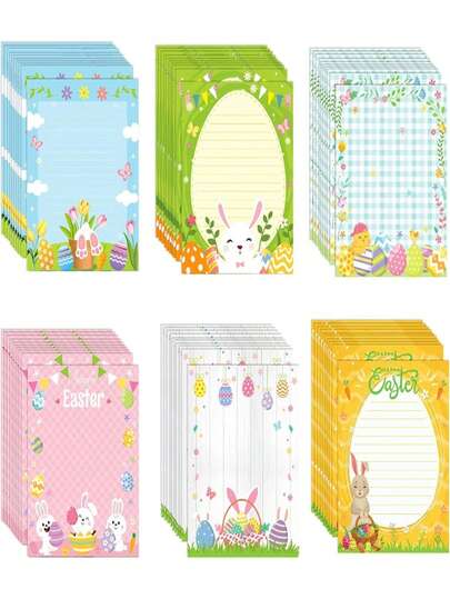 6/18/30 fogli di carta da lettere pasquali | 21,59 cm x 27,94 cm carta intestata festiva a doppia faccia, carta da lettere con motivo multicolore di conigli e uova per note, biglietti, inviti, scrapbooking, liste da fare - 6 disegni