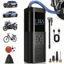 SUITU 便携式无线迷你自行车充气泵，带数字双显示，150 Psi 轮胎充气泵，带 LED 灯和压力表，适用于汽车、摩托车、自行车、球类等，汽车配件/必备汽车配件（配备 7.4V 2000mAh 锂离子电池。使用前充电 2-3 小时） - 無線款 - 查看 11