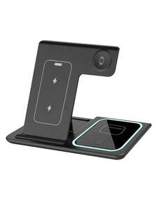 15W 可折叠三合一无线充电站，快速充电支架，兼容 17/16/15/14/13/12/11、9/8/7/6/5 和 Pro - 黑色 - 查看 8