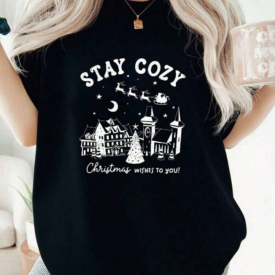 2026 Summer ShirtWomen's Black T-Shirt - Classic Crew Neck Short Sleeve Basic Tee For Daily Wear, Soft Cotton Casual TopLoose And Comfortablesummer Tops - Black - View 1