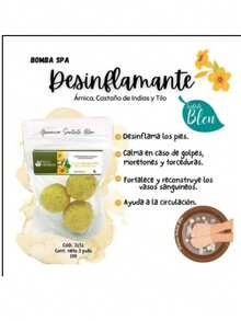 Bombas spa de arnica, castaño de indias y tilo, spa para pies, brinda descanso a los pies, ayuda a desinflamar, bombas efervescentes con extractos naturales y aceites esenciales, contiene 3 piezas, producto confiable y elaborado por especialista y dentro de un laboratorio, ayuda a desinflamar cualquier síntoma de golpe o torcedura, brinda sensación de alivio, ideal para cualquier inflamación causada por golpe, torcedura o moretones. - Amarillo - Ver 4