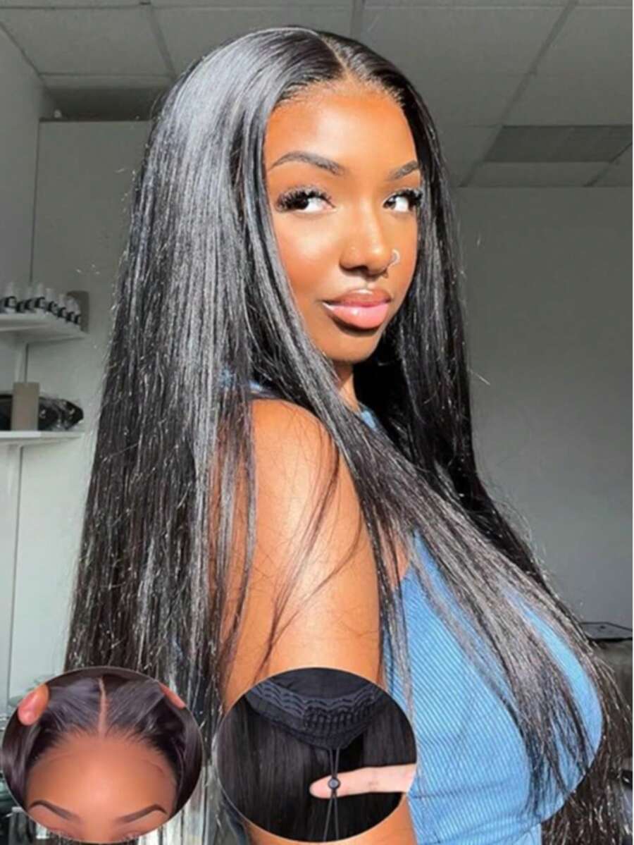 Human Hair Wig 4x4 HD Lace Front Wig Human Hair Pre Plucked Straight Wear And Go Glueless Wigs Human Hair Wigs For Women Natural Black Color Wigs Human Hair No Glue - Natural Black - View 1
