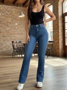 2026 New Spring Women's Elastic Blue Denim Jeans - Navy Blue - View 5