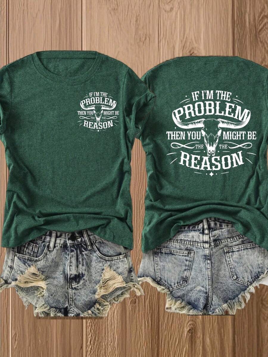 "If I'm The Problem" Funny Math Shirt - Double-Sided Print Cotton Tee | Soft & Comfortable | Mathematician Gift Idea For Couples, Him & Her - Green - View 1