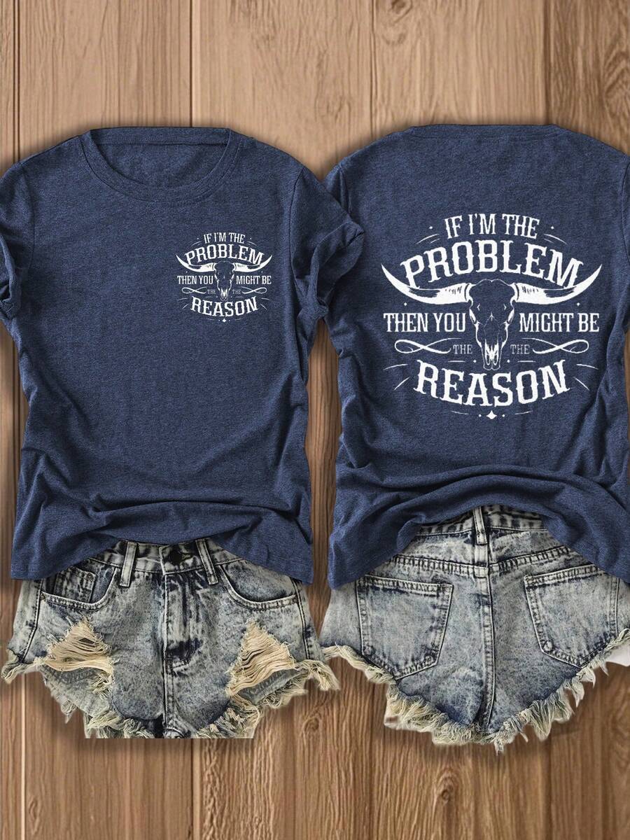 "If I'm The Problem" Funny Math Shirt - Double-Sided Print Cotton Tee | Soft & Comfortable | Mathematician Gift Idea For Couples, Him & Her - Màu xanh hải quân - Xem 1