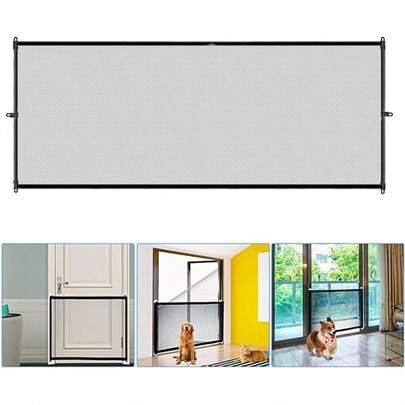 Puerta de  para Perros, Valla para Mascotas con Fuertes Ganchos Adhesivos 3M Valla de Malla Plegable Portátil Barrera para Perros Barrera para Puerta de Malla para (L)