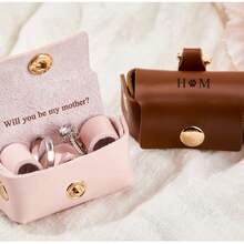 Customized 1pc Personalized Leather Proposal Ring Box, Mini Cute Customizable PU Leather Ring Box Travel Jewelry Storage Bag, Dog Collar Pendant Ring Storage Bag, Suitable For Storing Earrings And Rings For Engagement And Wedding Ceremonies, Can Be Personalized To Include Your And Your Partner's Initials Or Full Names. Suitable For Weddings, Proposal Ceremonies, Parties, And Accessory Storage Occasions - Multicolor - View 5