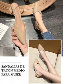 GlamourGrip Women's Leisure Shoes Pointed Toe Thick Heels Elastic Band Sneakers - Apricot - View 6