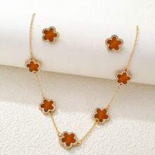 3pcs Set Rhinestone Clover & Flower Jewelry Set, Black Gold Color Accessories, Lightweight Luxury Style Jewelry, Versatile For Commuting, Brightening Skin Tone, Affordable High-End Jewelry, Date Outfit, Office Chic, Photo-Shoot Accessories - WZ2JT - View 12
