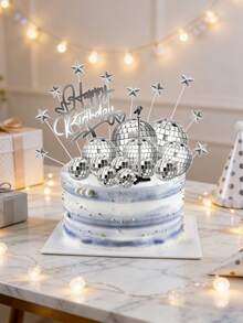 Silver Disco Ball Cake Topper, Birthday Cake Decorations Set, Reflective Mirror Ball Cake Decor, Shiny Silver Mini Disco Ball Decorations, 70s Retro Cake Decor, Suitable For 70s 80s Disco Theme Party Decorations, Birthday, Holiday Party Decorations - Multicolor - View 4