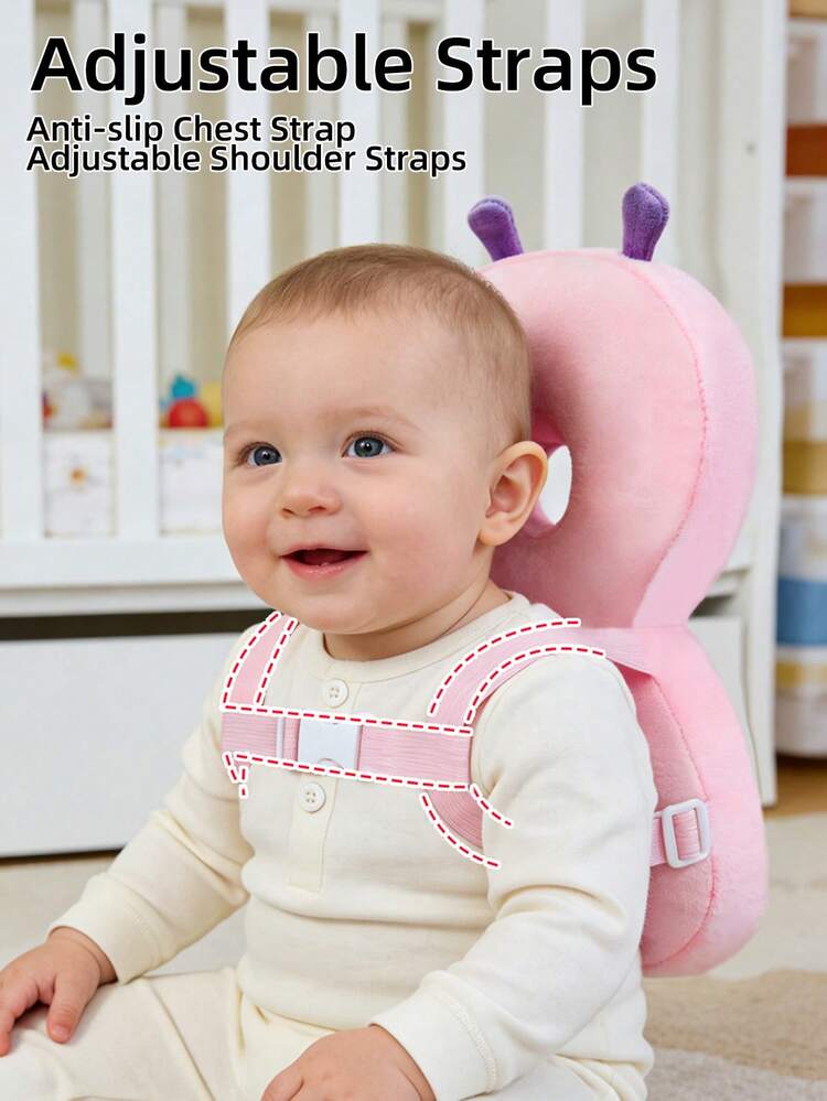 وسادة حماية الرضيع من السقوط المحسّنة، وسادة حماية سمك وعرض للأطفال الصغار أثناء التعلم المشي والزحف، وسادة حماية رأس الرضيع مناسبة للأطفال الصغار الذين يتعلمون المشي والزحف، وسادة حماية الرأس قابلة للتعديل، وسادة حماية الرأس قابلة للتنفس، وسادة حماية من السقوط، لوازم المشي للرضع والأطفال الصغار، وسادة حماية الرأس المحسّنة سمك مع تصميم فراشة كرتوني مضاد للسقوط - الفراشة الوردية - مشاهدة 4