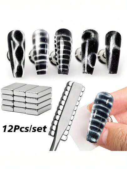 Crocodile Texture Magnetic Nail Stickers Set, Featuring Geometric Wave Design To Create Powerful Cat Eye Effect, Ideal For Nail Art