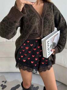 Boho Women's Lace Trim Satin Silk Shorts Shiny Elastic Waist Mini Shorts Pettipants Half Slip Shorts French Knickers Boyshorts For Dresses Full Coverage Underwear Lounge Pants - 紅色 - 查看 1