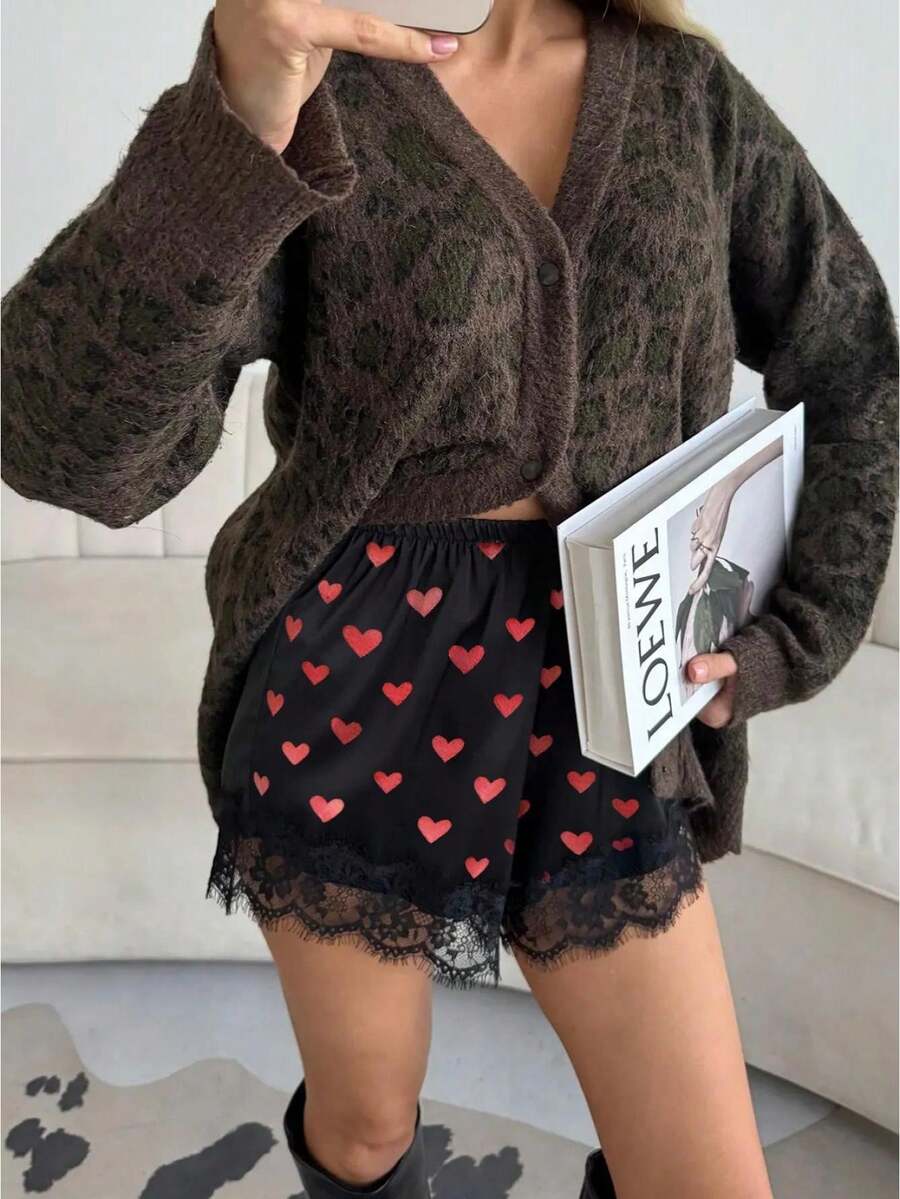 Boho Women's Lace Trim Satin Silk Shorts Shiny Elastic Waist Mini Shorts Pettipants Half Slip Shorts French Knickers Boyshorts For Dresses Full Coverage Underwear Lounge Pants - 紅色 - 查看 1